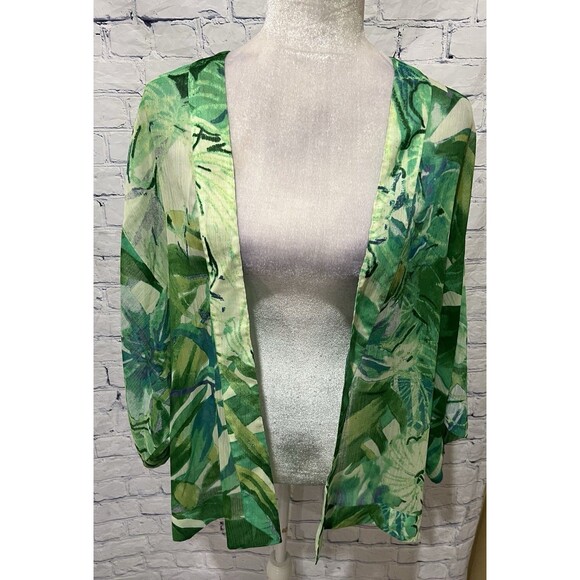 Chicos Travelers Tropical Palm Leaf Lightweight Cardigan Topper Blouse Large 2 - Picture 1 of 7